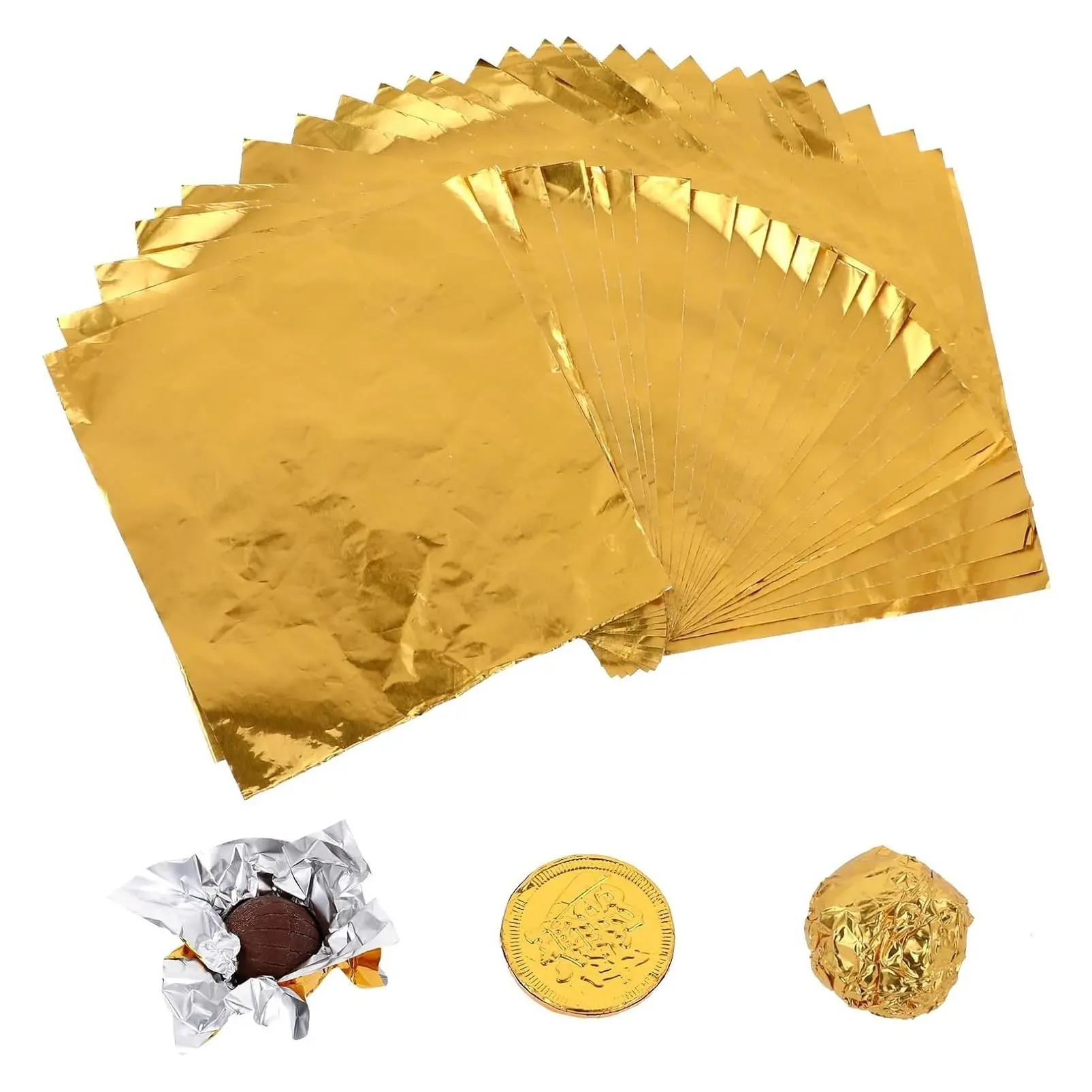 100 Pcs Gold Foil Candy Wrappers 4" x 4" Square Chocolate Wrappers, Aluminum Foil for Homemade Candy, Individual Packaging for Valentine's Day Wedding BirthdayGift
