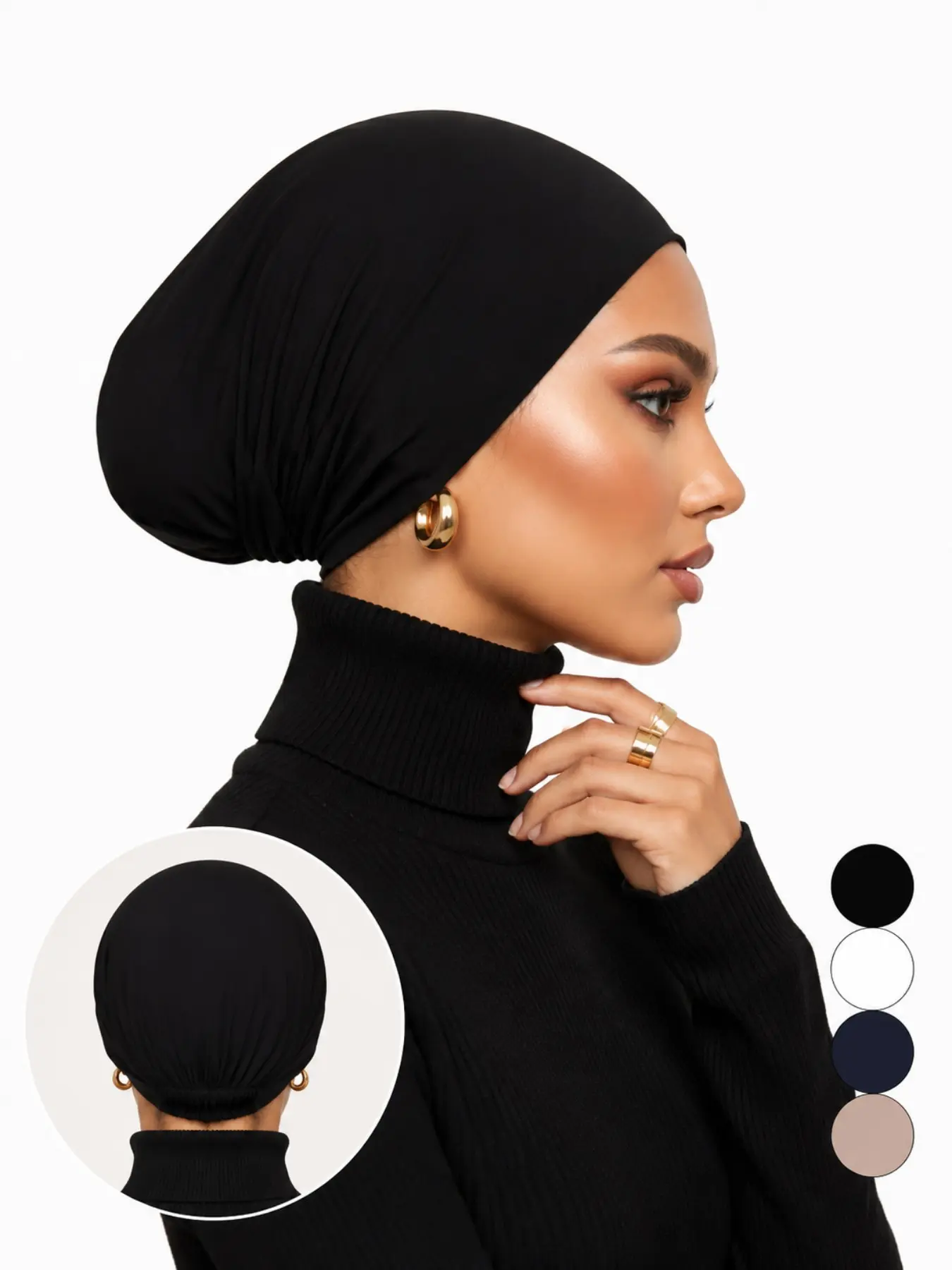 Women's Inner Headscarf Hat, Solid Color Cover-Up, Lightweight Breathable, Elastic Fit, All-Season, Evening Wear, Basic Style