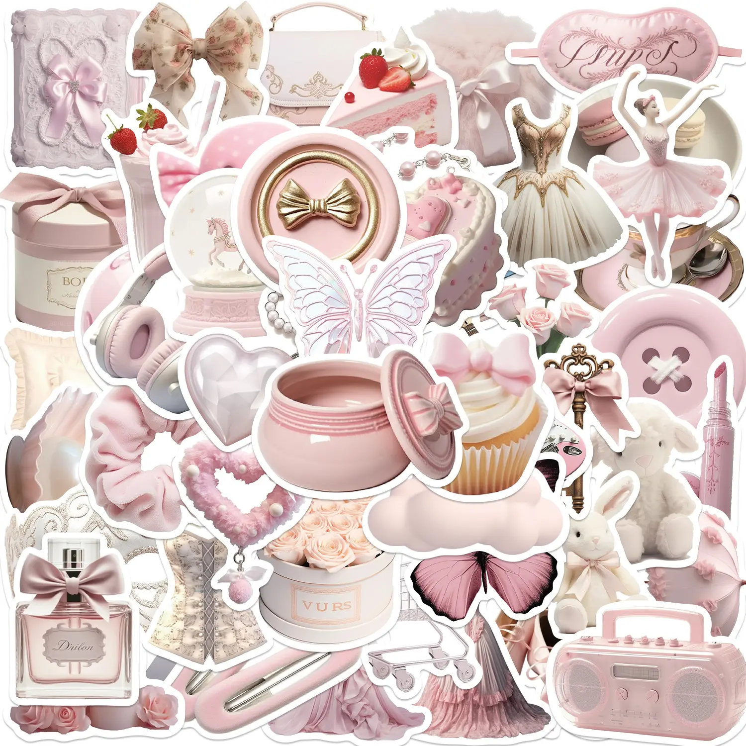 50 Soft Pink Ballet-style Doodle Stickers, Suitable for Scrapbooks, Diaries, Laptops, Water Bottles, Cars, and Other Faith-based Designs—gifts with Positive Messages.