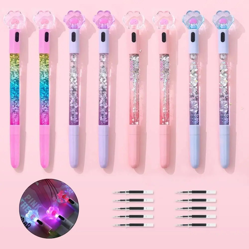 8 Pcs Cute Pens Kawaii Pens Fun Pen, 0.5mm Cat Paw Shiny Luminous Ballpoint Pen, Korean Japanese Stationery School Supplies Teen Girls Women, Black Writing