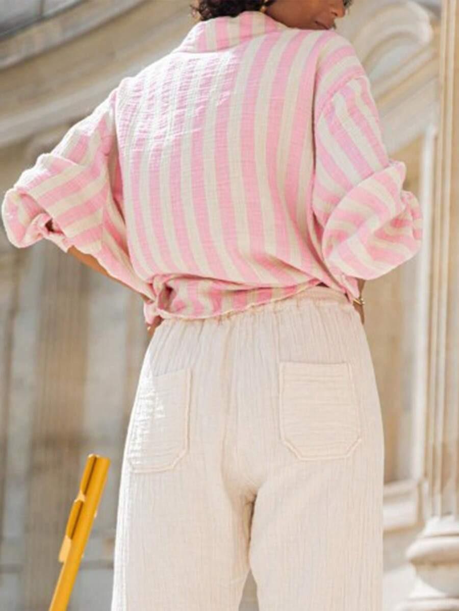 2026 European and American autumn and winter new long-sleeved button-up cardigan women's striped shirt women's vintage striped