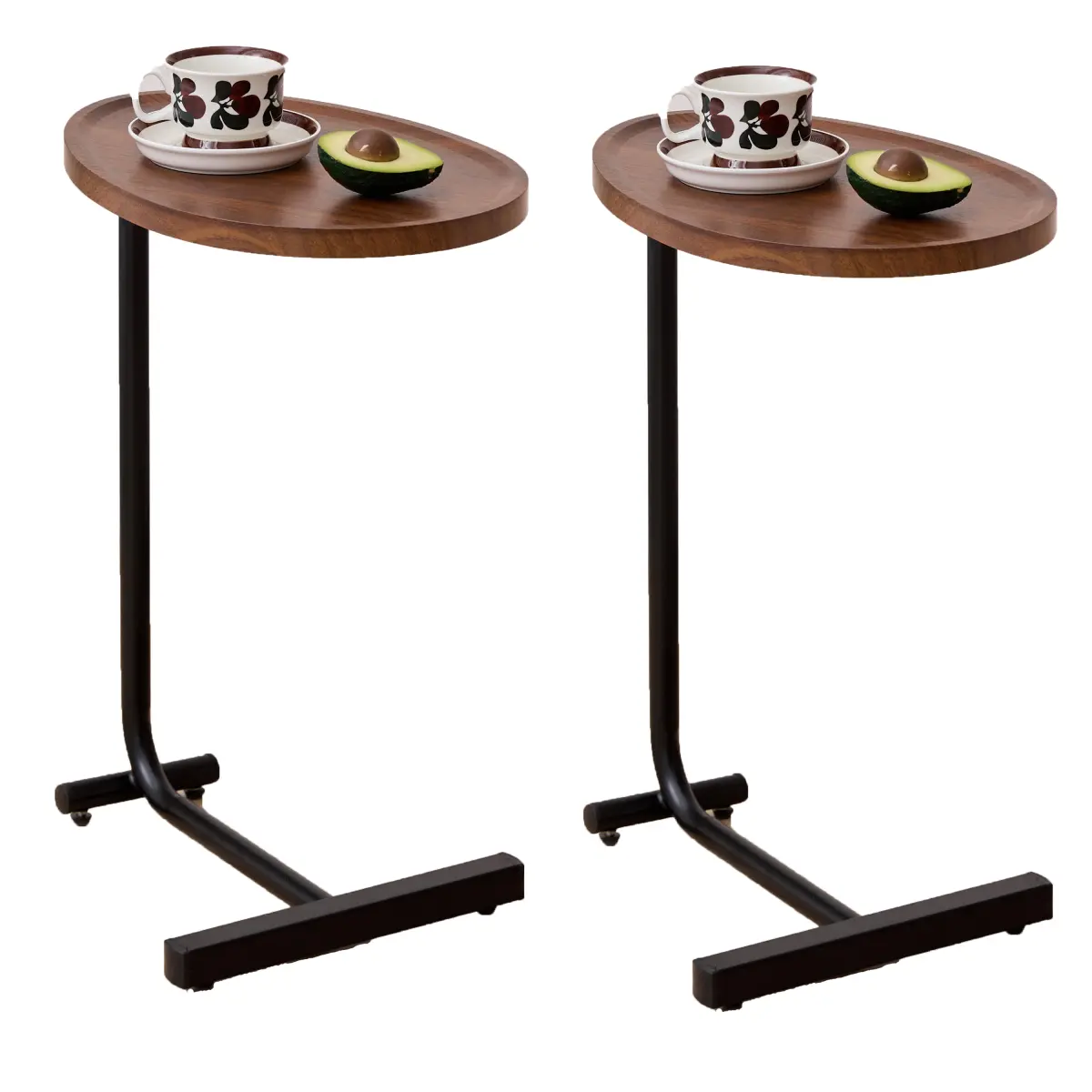 2-Pack Brown Compact C-Shaped Side Tables - Steel Water Drop Frame, Quality MDF Top, 50 lbs Load Capacity, Portable, Easy Assembly with Detailed Instruction, Narrow End Table for Living Room Small Spaces