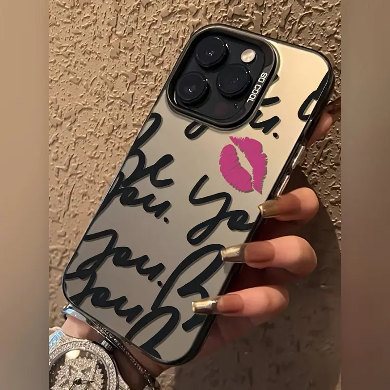 Mirror Be You Handwritten Lip Print Phone Case for iPhone 11 12 13 14 15 16 17 Pro Max Plus Mini Pink Kiss Mark Y2K Hot Girl Aesthetic Reflective Shockproof Protective Phone Cover