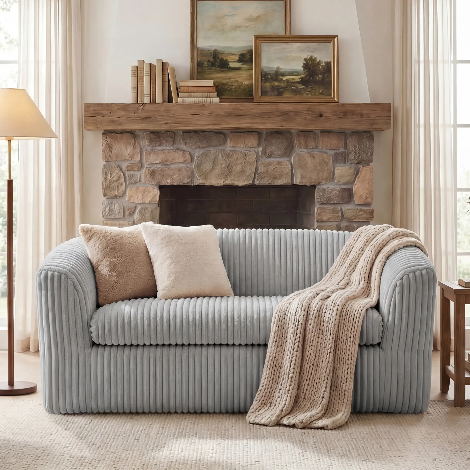 CLAIKS 55" Boneless Couch, Curved Sofa Bean Bag Sofa Couch in a Box, Upholstered Small Mini Sofa with Deep Seating for Living Room Bedroom Office Apartment, No Assembly Required, Beige