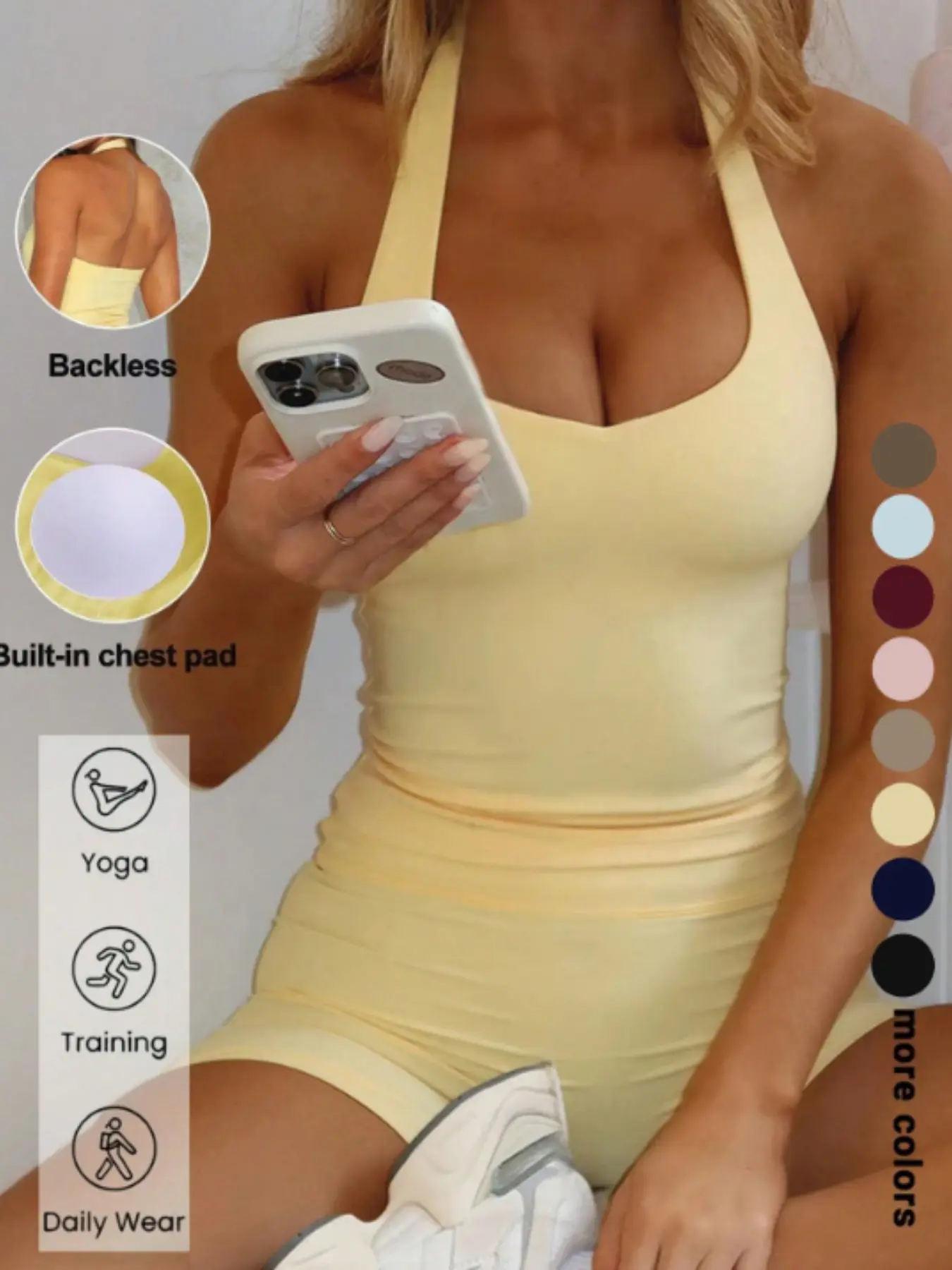 Sexy Backless Halter Top Set for Women, Seamless Tight-Fitting Shorts, Casual Yoga Running Pilates, Comfortable Daily Wear, Sports Casual Wear, Activewear Workout Set, Seamless Yoga Outfits