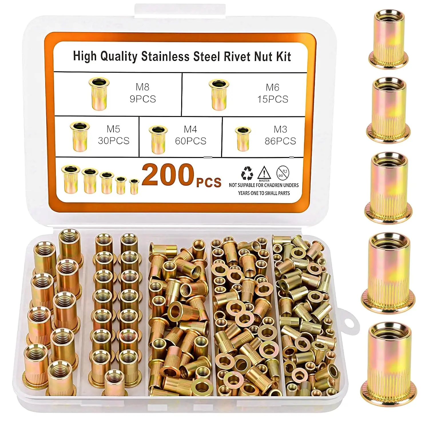 1/4-20 Rivet Nuts, 200 count Carbon Steel Zinc Plated Rivet Nut, Flat  UNC 1/4-20 Rivet Nut, Knurled  Threaded Insert Rivnut Nutsert for Furniture, Automotive Mechanical Repair (200, 001)