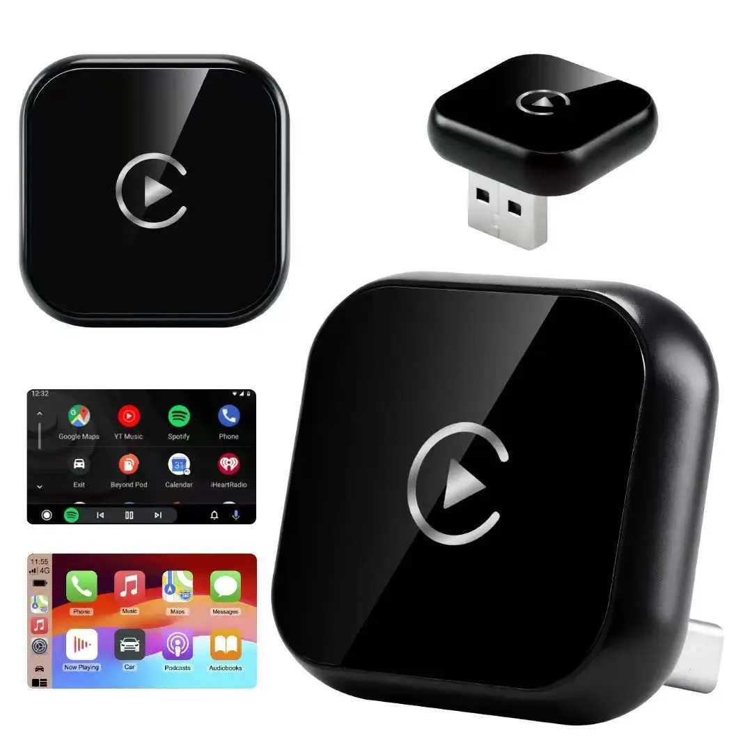2026 Latest Glass Texture Dual Mode Wireless Carplay Adapter, Compatible with Apple and Android, Wired to Wireless Converter
