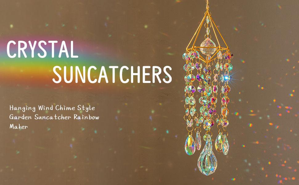 Crystal Suncatchers for Window Hanging Wind Chime Style Garden Sun Catchers with Crystals Rainbow Maker Indoor Outdoor Decor Handmade Gold Plated