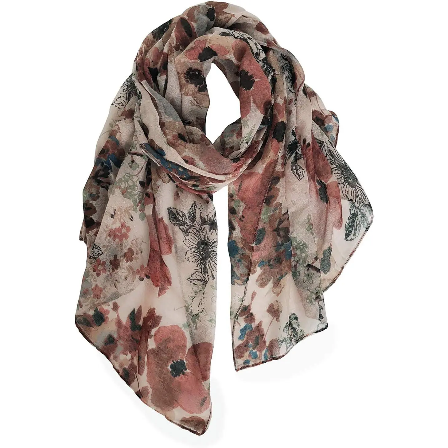 Baby Girls' Lightweight Cotton Wrap Scarf, Rectangular Printed Flower Pattern Head Shawl, Summer Gift New Model, Printed Pattern