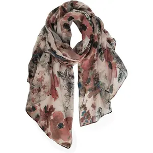 GERINLY Lightweight Scarves Fashion Flowers Print Women Cotton Wrap Scarf Head Shawl Summer Gift