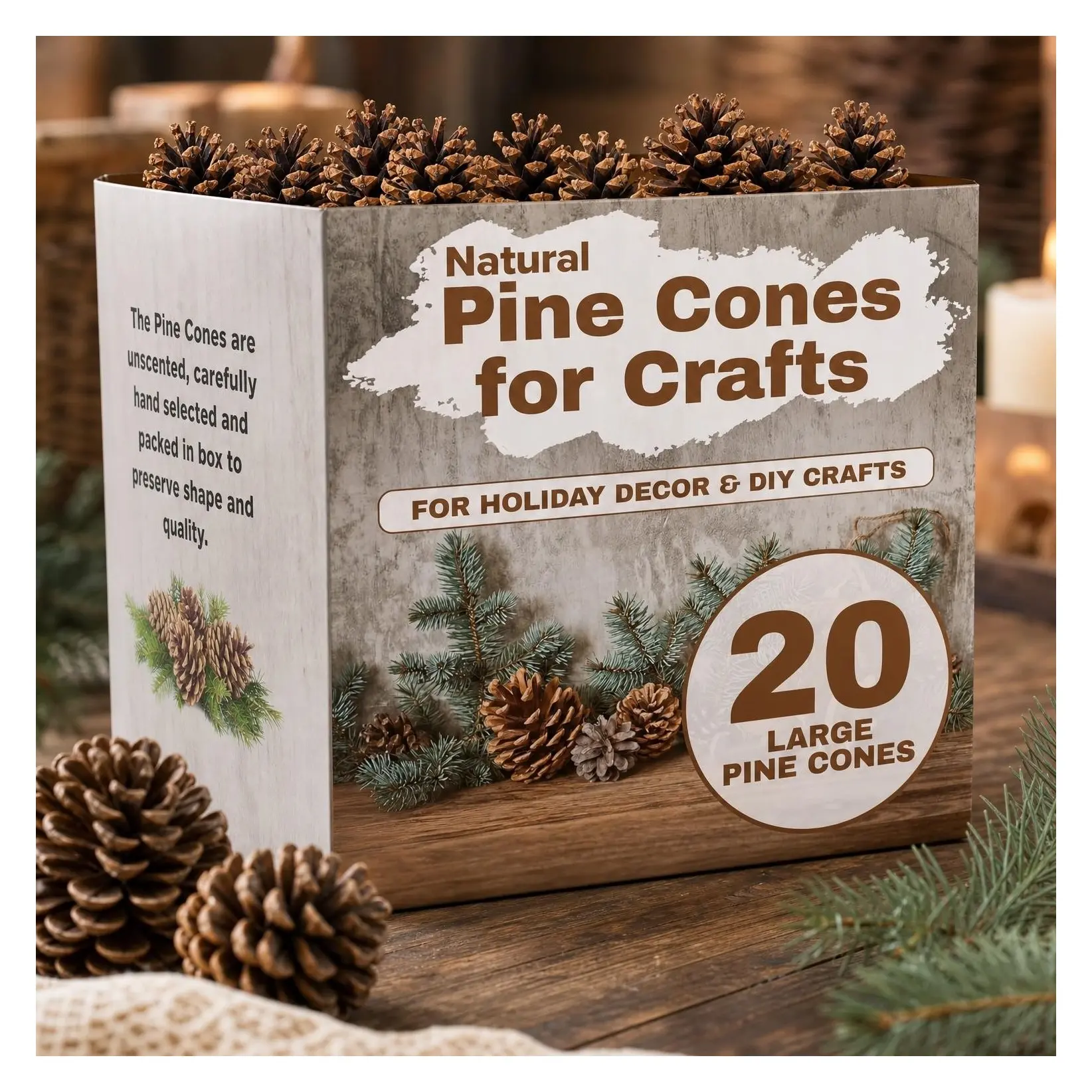 20 Large Natural Pine Cones 3-4 Inch Tall for Crafts, Home Decor, Vase Fillers, Table, Desk & Christmas Tree Ornaments, UnscentedGift