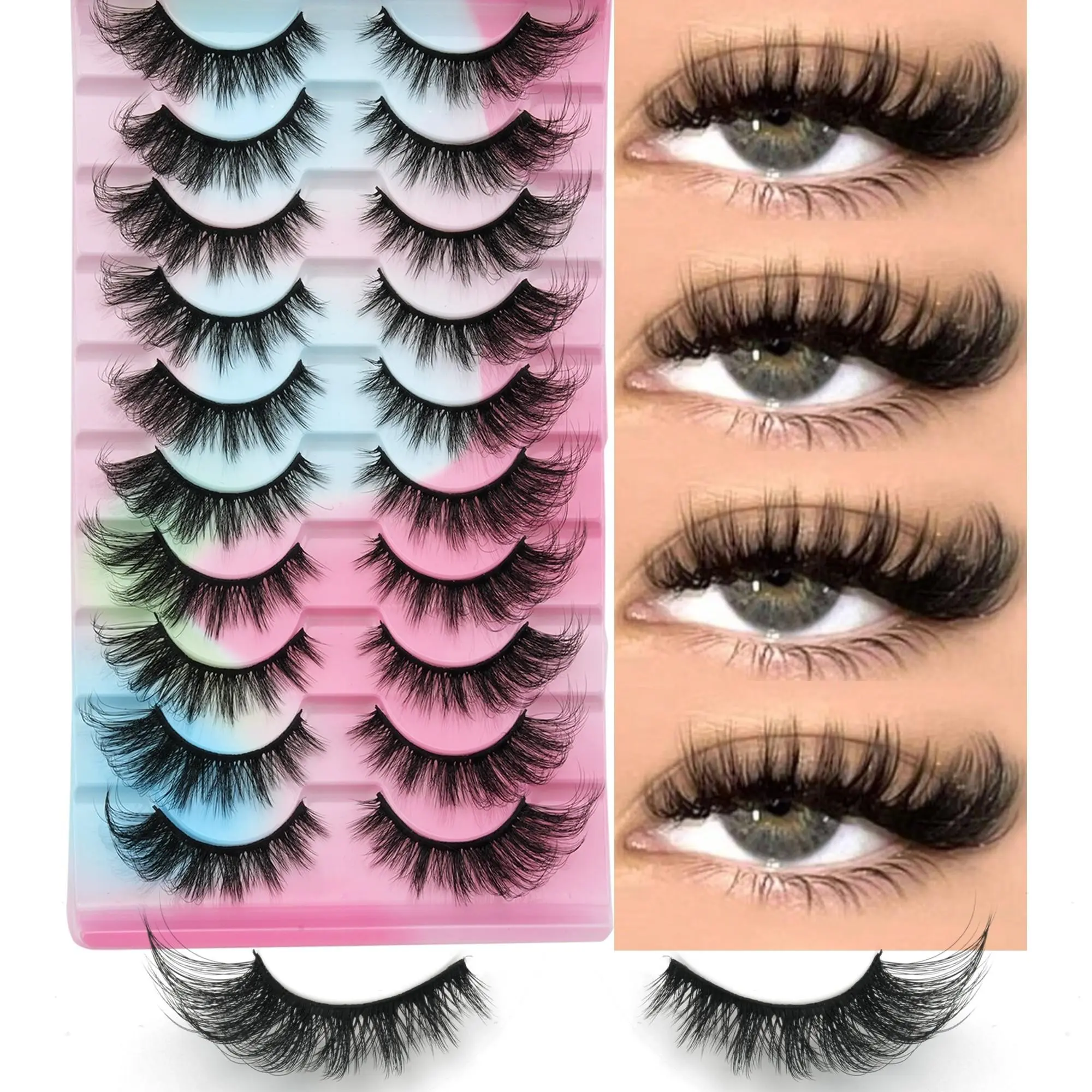 Natural Fluffy False Eyelashes, Lightweight 3D Dense Volume Focused Lashes, D Curl, Band, Natural Extension, Reusable, Beginner Friendly