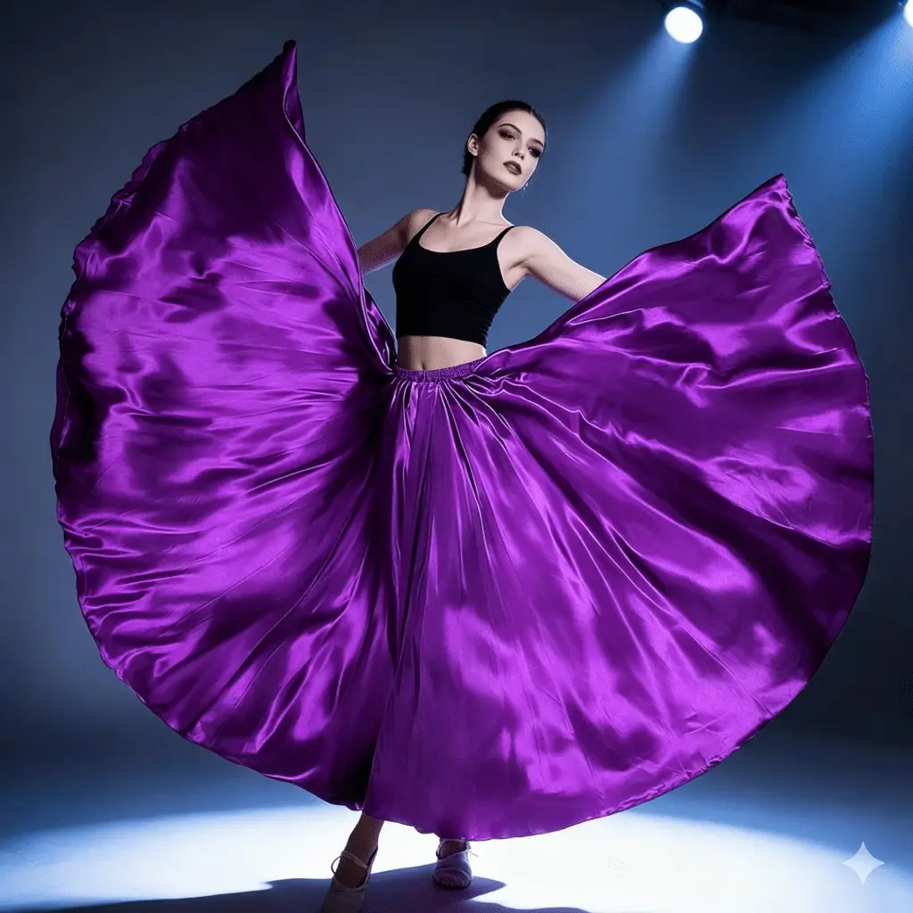 Fashion Long Dance Dress, Polyester Fiber, Women's Satin Ballet Skirt, Dance Garment, Ideal for Belly Dance, Flamenco, Rock Dance, Holiday Gift