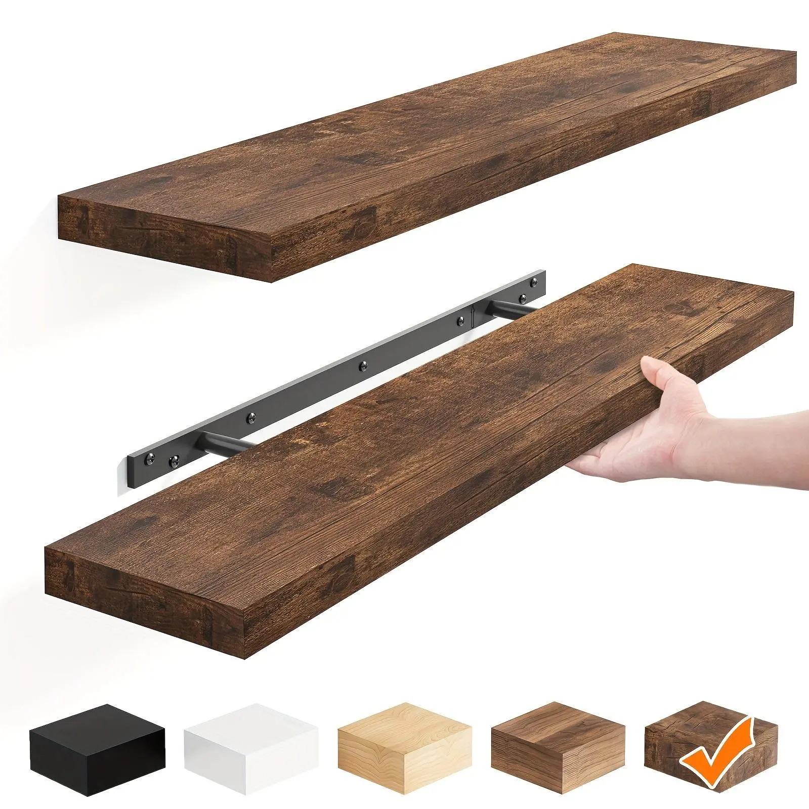 TOMNK 2/4/6pcs Set Floating Shelves, 15.7-inch/19.7-inch/22-inch Wooden Wall-Mounted Shelves, Suitable for Home Decor in Living Rooms and Kitchens, Strong Load-Bearing Capacity, Can Be Installed in Bathrooms, Bedrooms, Living Rooms, or Kitchens