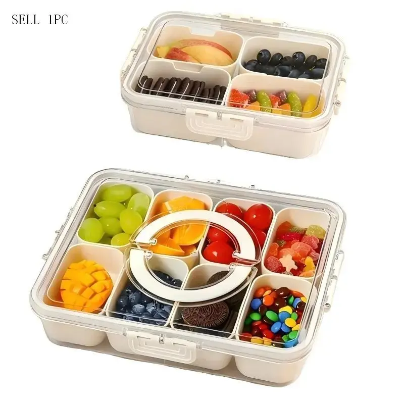4/8 Compartment Transparent Snack Box with Lid & Handle, Plastic Kitchen Sealed Storage Container, Portable Fruit Candy Nut Tray, Ideal for Lunch, Salad, Travel