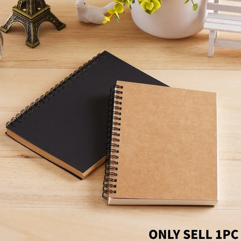 A5 12×18cm Blank Inner Page Spiral Notebook 4 Styles Kraft/Black Cover Plain Drawing Book Office Notepad Children Graffiti Diary School Sketch Stationery