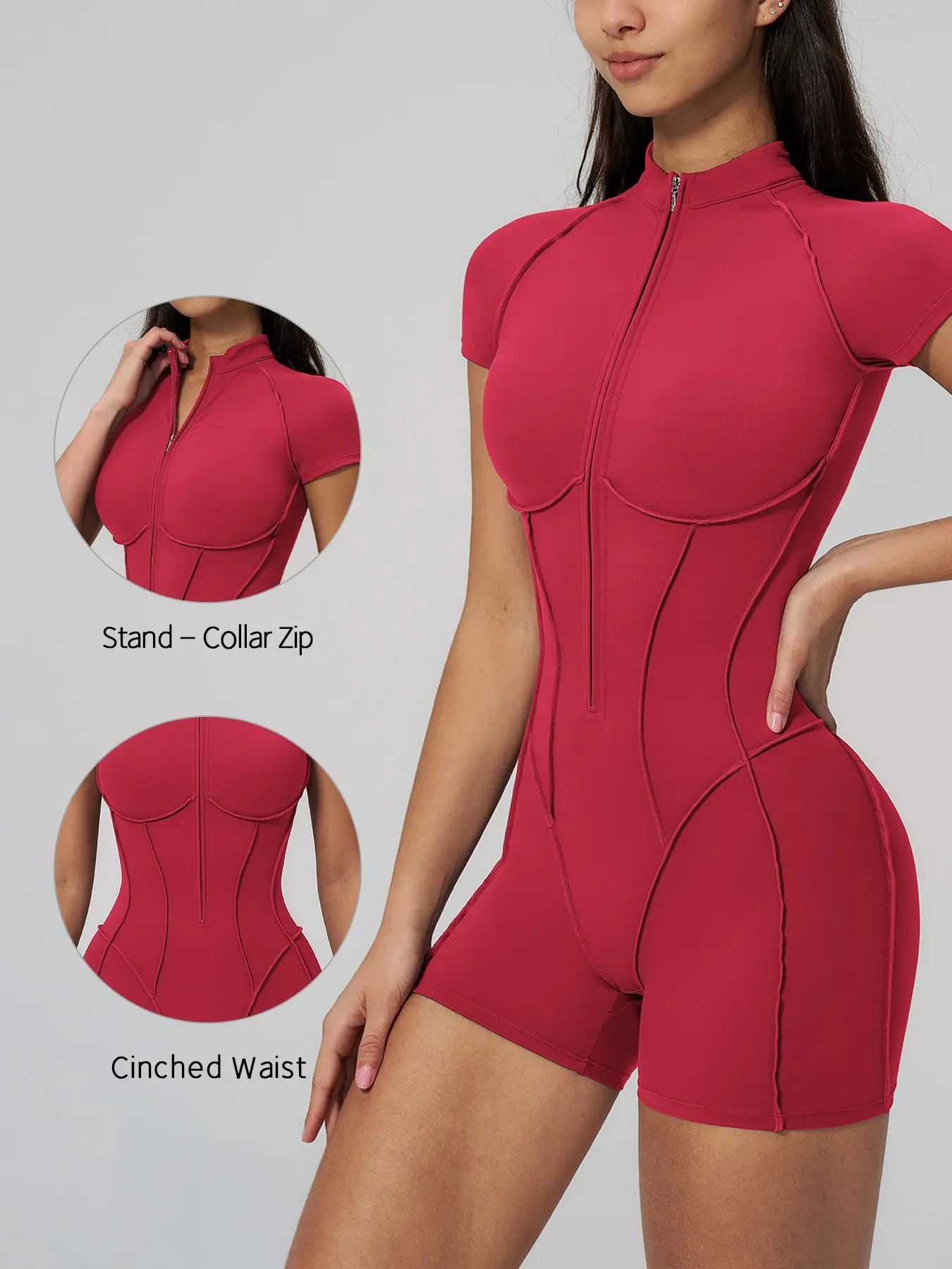 Women's Sportswear Romper, Half-Zip Stand Collar Short Sleeve Yoga, High Elasticity, Breathable, Quick-Dry, Shapewear Design, Quick Drying Romper