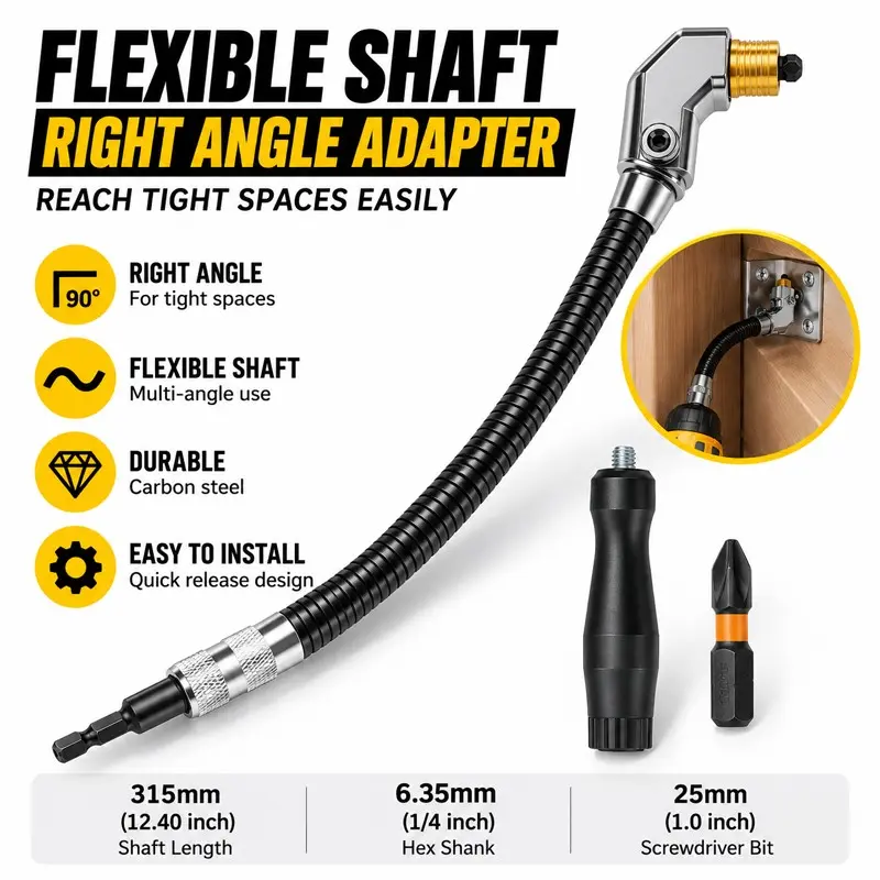 105 Degree Corner Drill Bit Adapter, Hex Handle Screwdriver Angle Changer, Adjustable Long Short Drilling Tool, Electric Drill Accessory