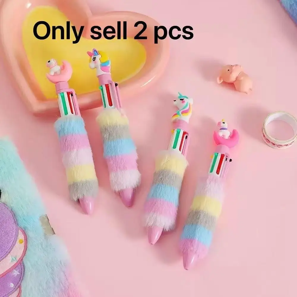 2pcs Random Color Unicorn Plush Drawing Pens,6 Colors Writing Brushes, Cute Stationery Handwriting Pens for Girls