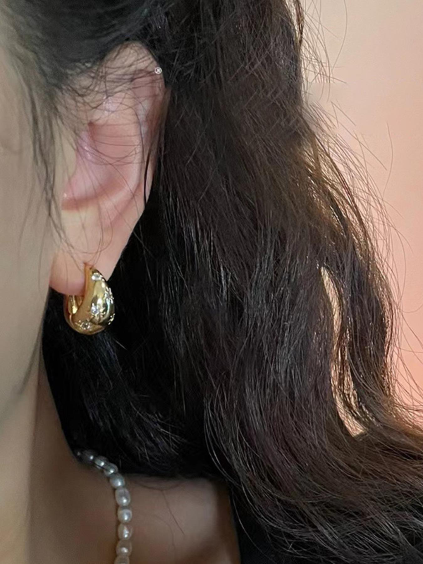 Women's Elegant Rhinestone Decorated Boat Shaped Hoop Earrings, Exquisite Trendy Hoop Earrings, Fashionable Jewelry for Party & Daily Decor