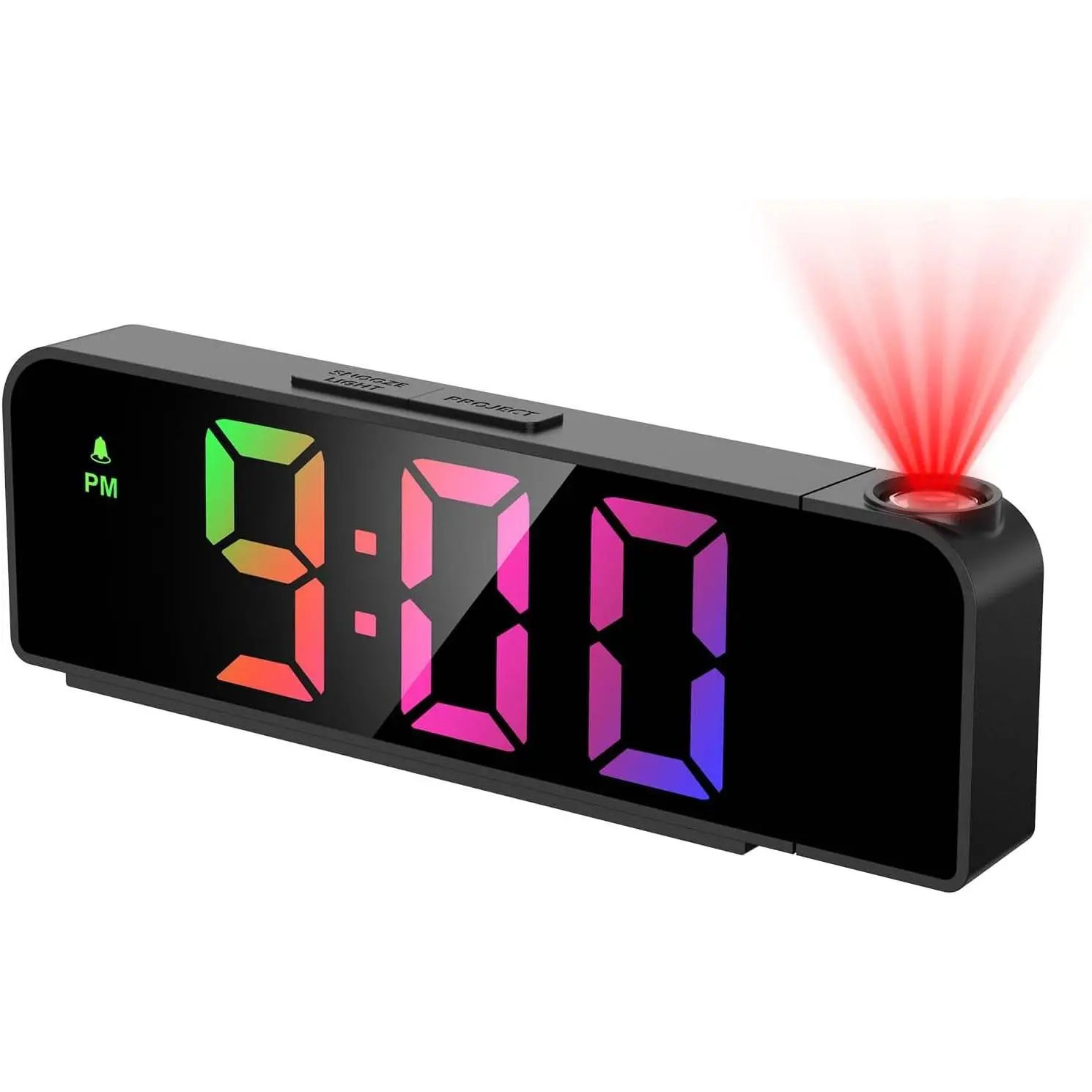 ORIA Projection Alarm Clock for Bedroom, Clock Projector on Ceiling, 7.9'' LED Alarm Clock with 180° Rotatable Projector, 12/24H, Brightness, Night Mode, Temperature