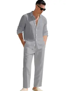 Men's Linen Two-Piece Set, Classic Button Shirt & Drawstring Pants, Breathable Fabric for Beach Vacation, Casual Outdoor Wear