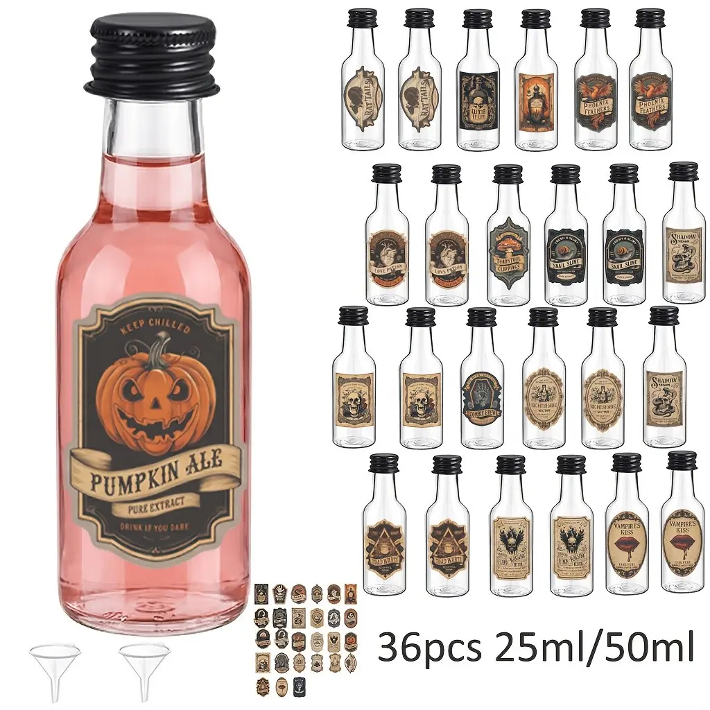 36pcs Plastic Wine Bottles for Halloween Decoration, Leak Proof Liquid Storage Containers, Portable Reusable Split Bottles for Parties, Events and Daily Use