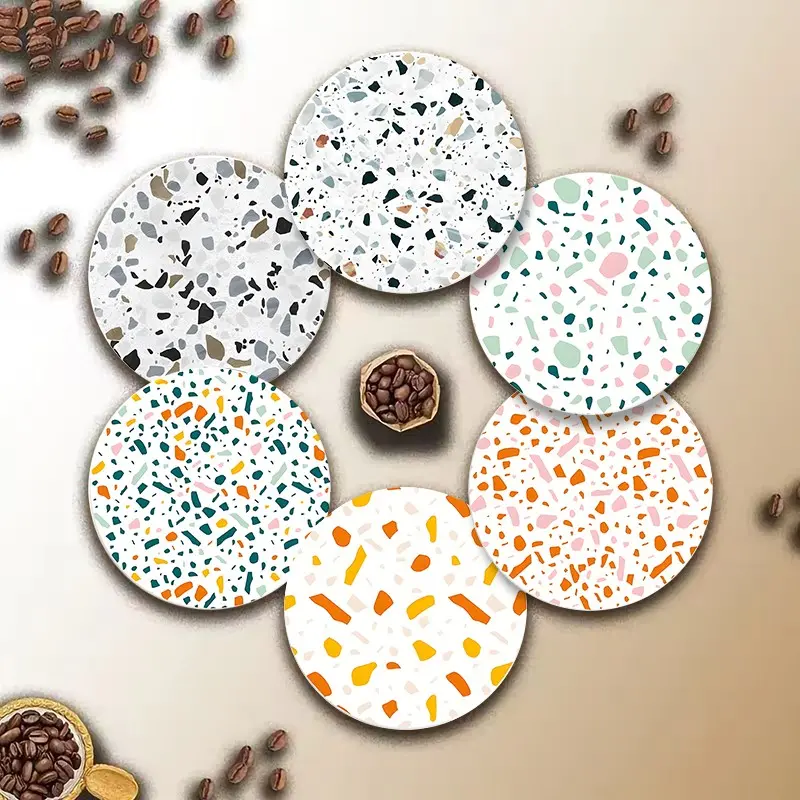 Cute Patterned Coaster, Round Pet Material, 2D Print, Ideal for Kitchen, Living Room, Home Decor, Perfect Gift for Holidays and Parties