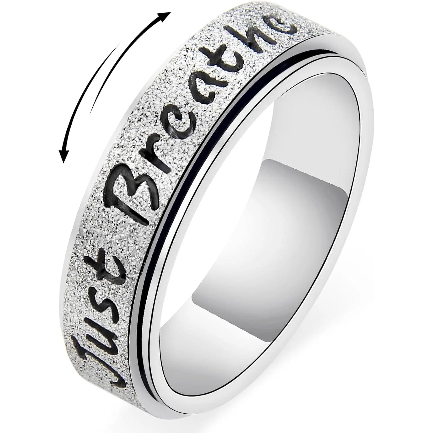 Fidget Spinner Ring for Women - Just Breathe Inspirational Hope Rings, Stainless Steel  Women's Ring for  , Thumb Rotating Rings for Adults   for Her