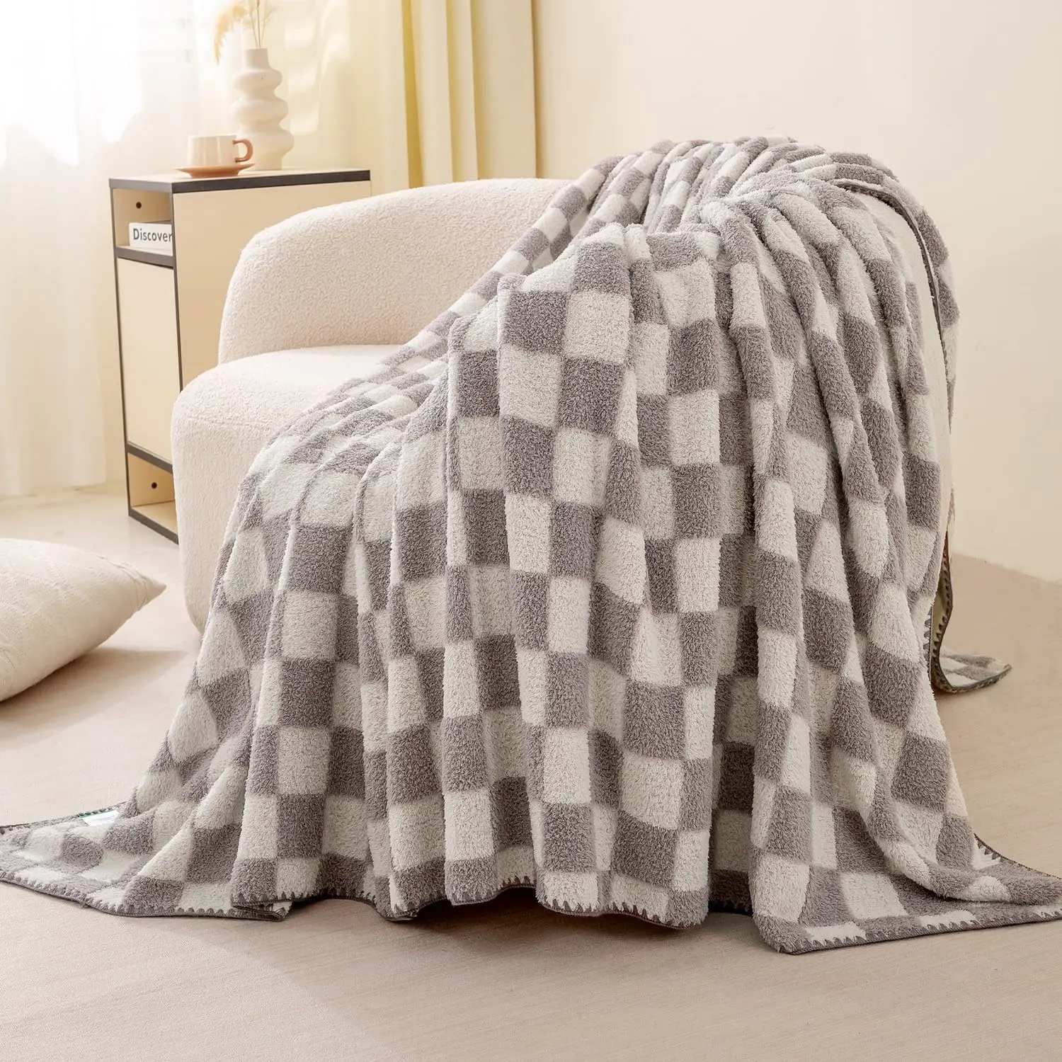 Checkered Blanket,  Print Soft Cozy Lightweight Bed Throw Decor, Machine Washable Blankets,Checkerboard-Gray 40" x 50"