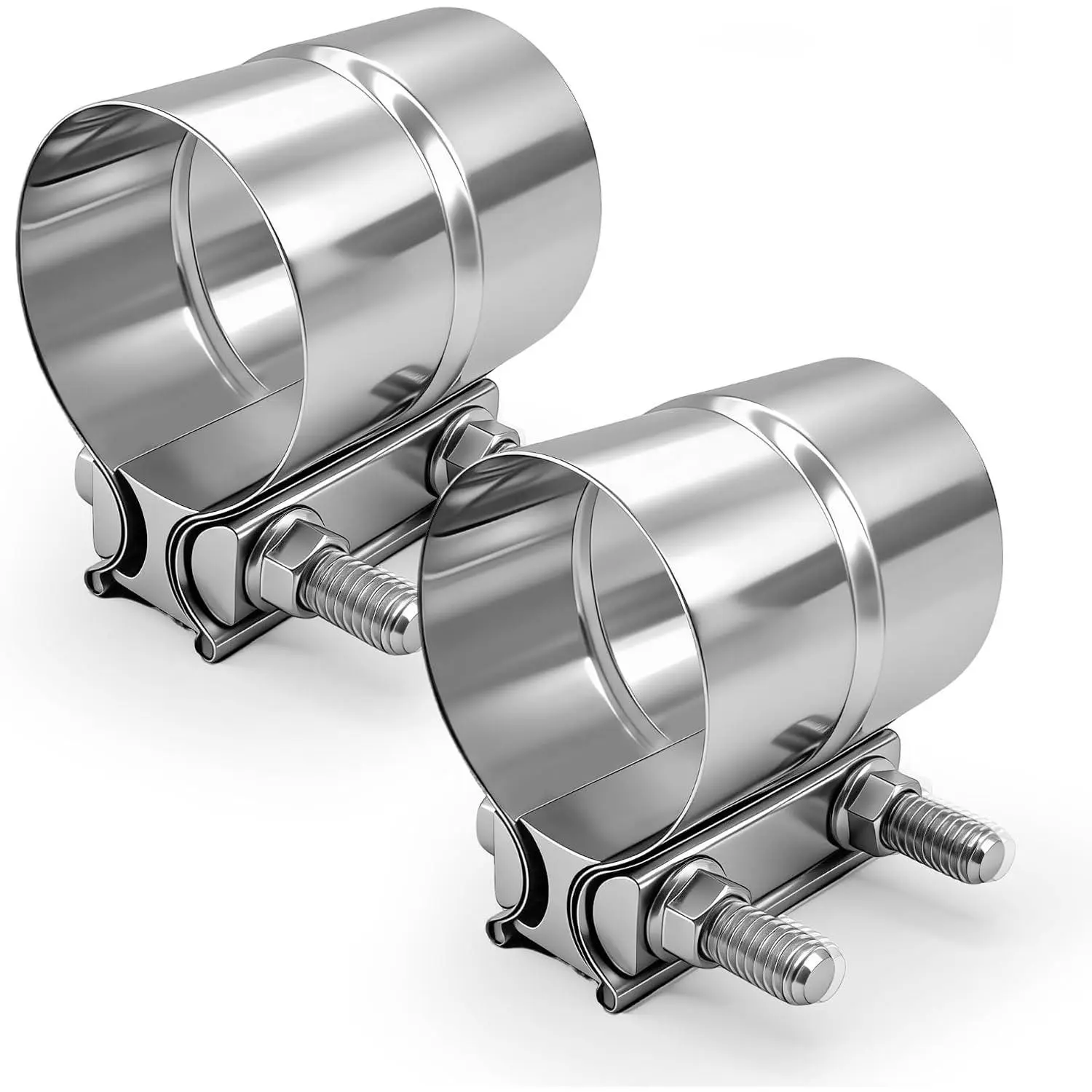 2.5 Inch 304 Stainless Steel Exhaust Clamp, 2 1/2" Lap Joint Band Clamp for 2.5" OD to 2.5" ID Exhaust Pipe Muffler Elbow Connection Catalytic Converters (2PCS)