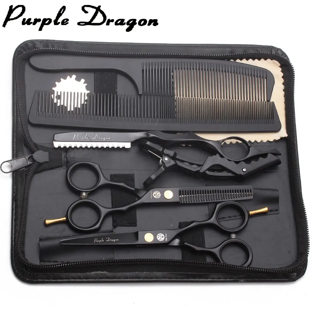 Purple Dragon 5.5 inch Hair Cutting Scissors Set Haircutting Kit with Razor, Leather Scissors Case, Barber Shop, Hair Cutting Shears Hair Thinning/Texturizing Shears for Professional Hairdresser or Home Use, Stainless Steel