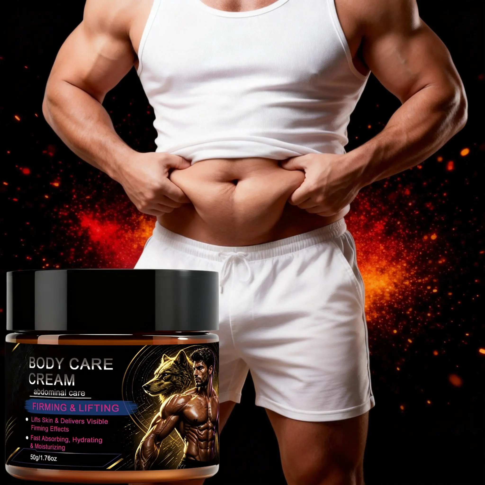 Men Abdominal Firming Lifting Body Cream, Skin Tightening Cream, Tummy Skin Toning Lotion, Belly Elasticity Boost Cream, Improve Midsection Texture Sculpt Tummy Contour Skincare for Men, Body Contouring Cream 50g