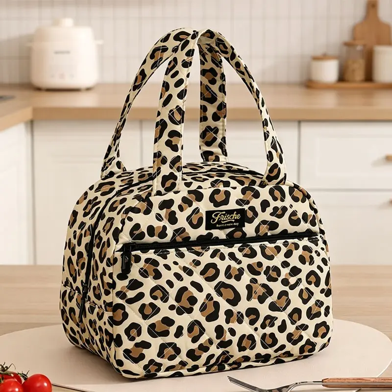 1pc Large Capacity All Over Print Quilted Lunch Bag, Durable Lunch Bag, Zipper Lunch Bag, Lunch Tote, Lightweight & Reusable Insulated Bento Bag, Handheld Storage Bag with Pockets, Leak-proof Picnic Bag, Portable Lunch Bag, Insulated Lunch Bags