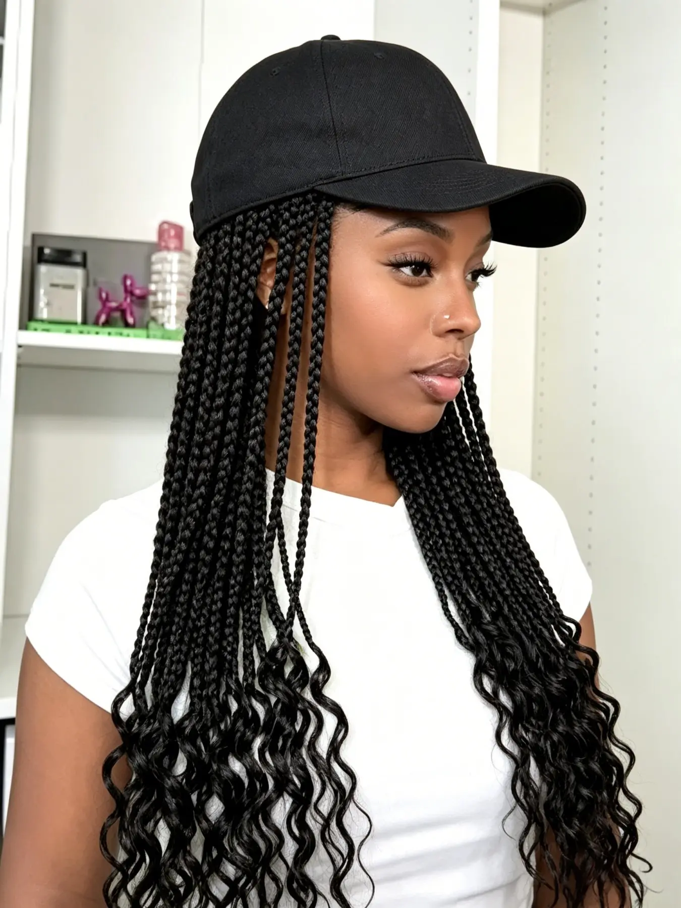 20 Inch Baseball Cap Wig, Synthetic Hair, Pre-Attached Passion Twist Braids with Curly Ends, Adjustable Cap Size, Ready to Wear, Stylish Hair Accessory