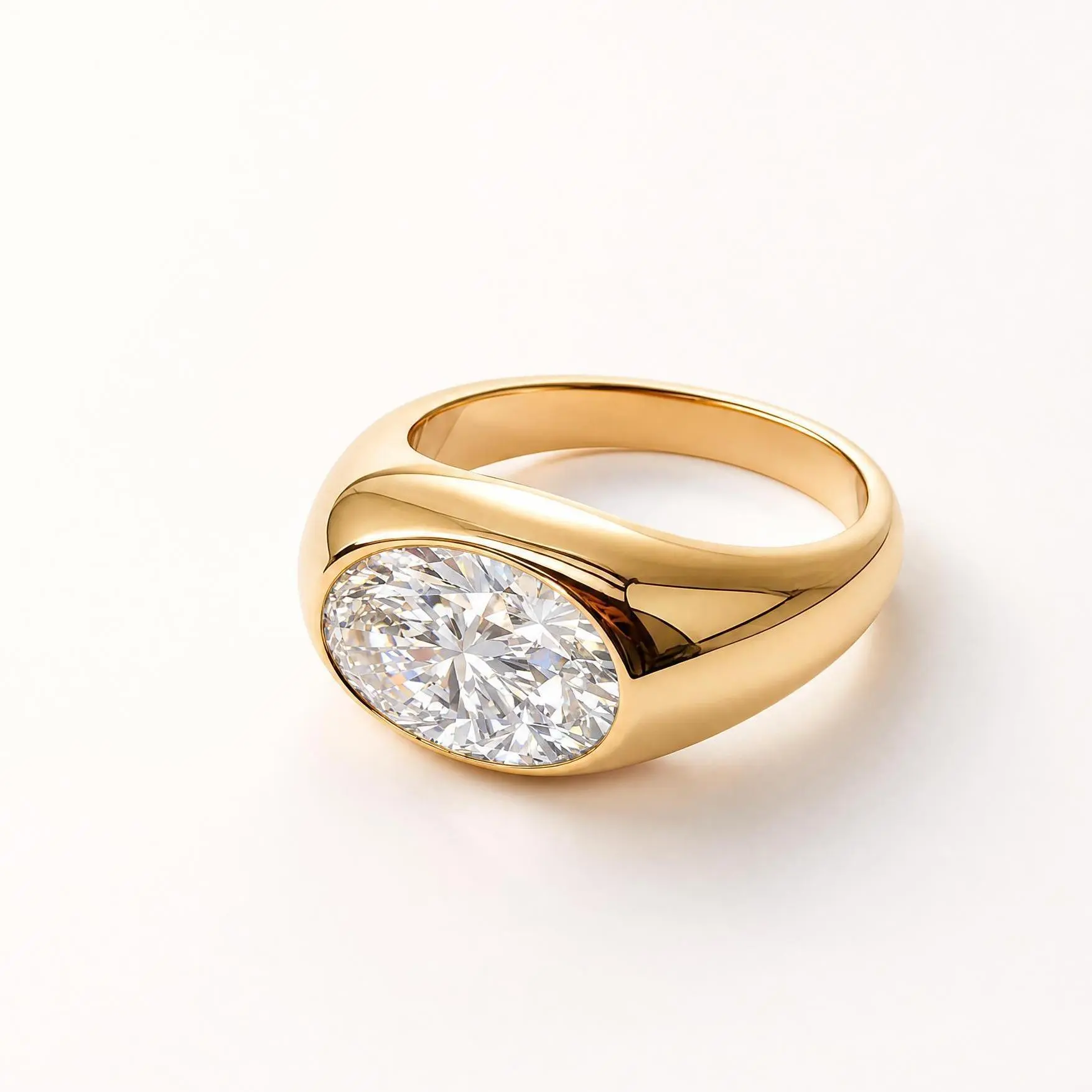 3.2ct Oval Radiant Cut Statement Chunky Ring East-West Bezel Waterproof & Tarnish-Resistant  Minimalist Daily Jewelry for Women 14K Gold Plated