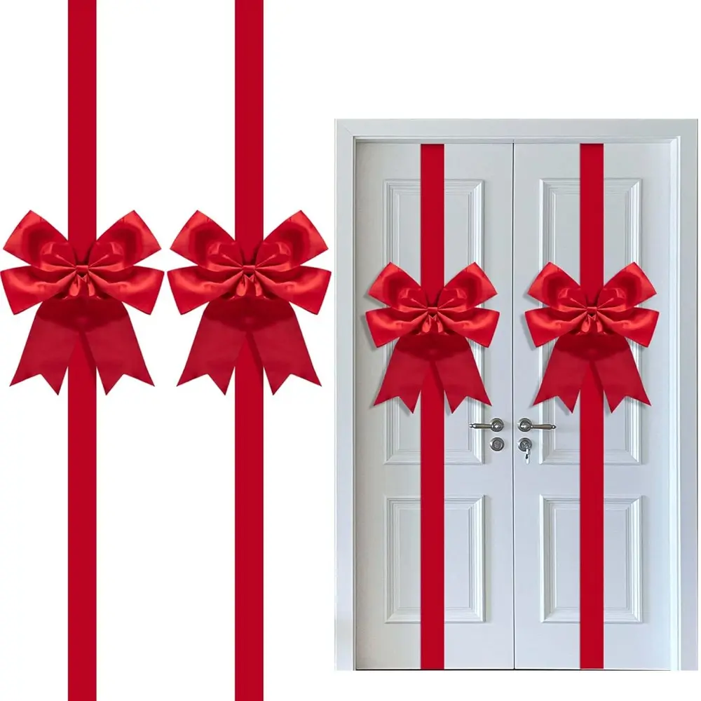 2-Pack 14.2ft Giant Christmas Door Arch, Adjustable Ribbon Bow, Festive Holiday Decor for Front Doors, Kitchen Doors, Home Celebrations, Giant Size