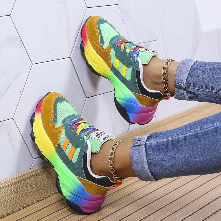 2026 Spring and Autumn New Colorful Dad Shoes Hip-Hop Street Style Sports Color-Block Casual Unique Platform Rainbow Women's Shoes Large Size Comfortable and Durable