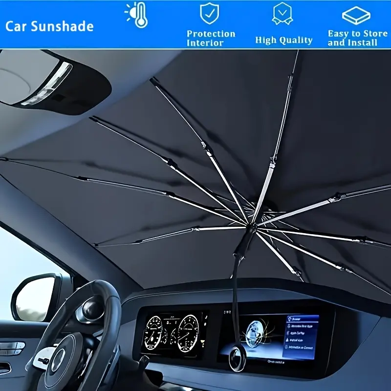 Universal Car Windshield Sun Shade Umbrella, Foldable Car Sunshade, Portable Auto Sun Visor, Easy Install Heat Insulation Protector for Sedan SUV Truck, Car Sunshades for Windshield, Car Interior Cooling Accessory for Summer Travel and Camping