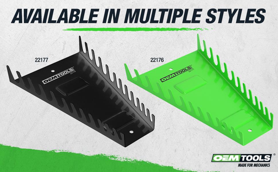 22176 Pro Wrench Organizer, 12 Wrench Rail, SAE and Metric Tool Drawer Organizers For Tool Boxes And Surfaces, Black