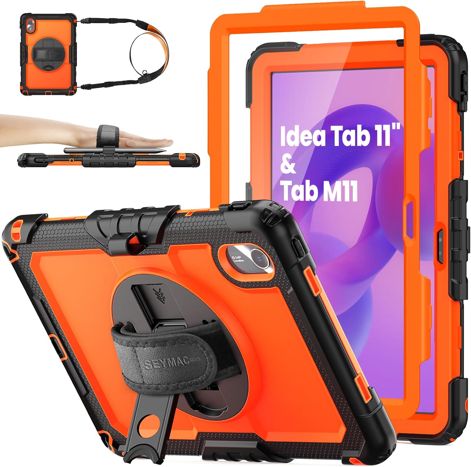 Tablet Case for Lenovo Idea Tab M11 Drop Proof 360 Rotate Stand with Strap Pen Holder and Screen