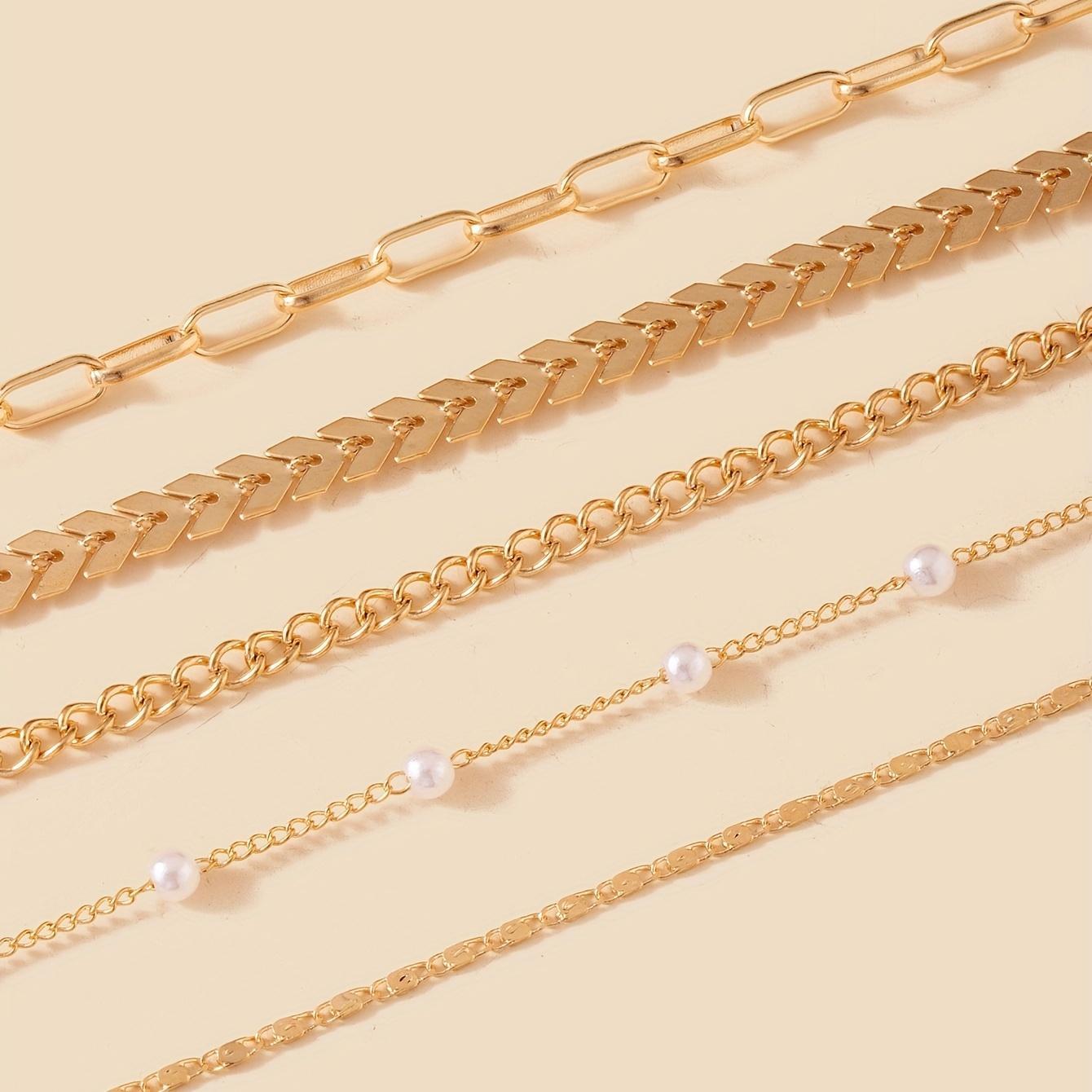 5 Pieces Minimalist Style Stackable Thin Chain Anklet Copper Ankle Bracelet Set, Suitable for Women's Daily Wear men initial fashionable adjustable charm