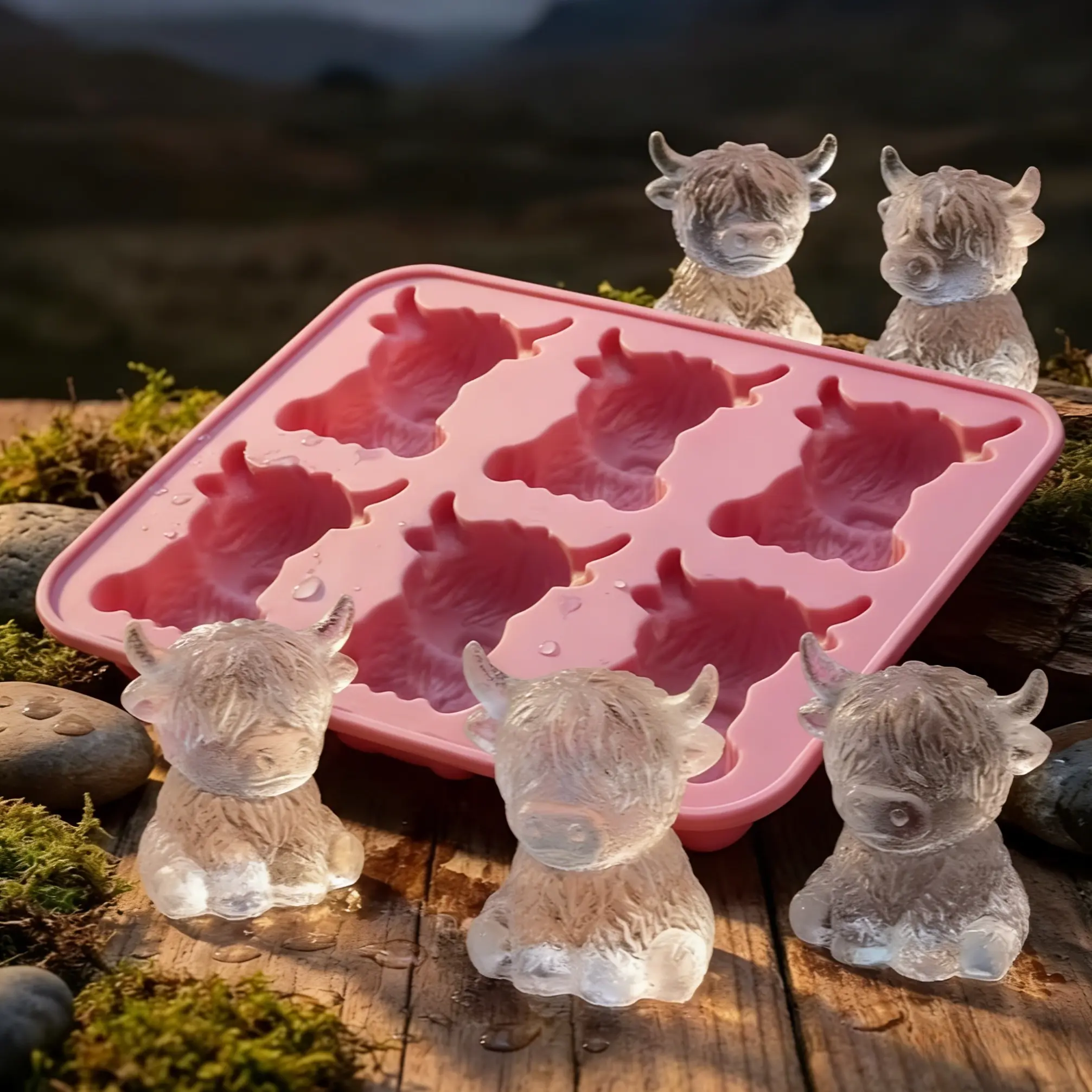 Mini Highland Cow Ice Cube Mold, 3D Cute Silicone Tray for Whiskey Cocktails Coffee, Reusable Bull Shape Ice Mould for Drinks Parties Bars Birthdays Gifts, Home Bar Accessories, Ice Cube Trays