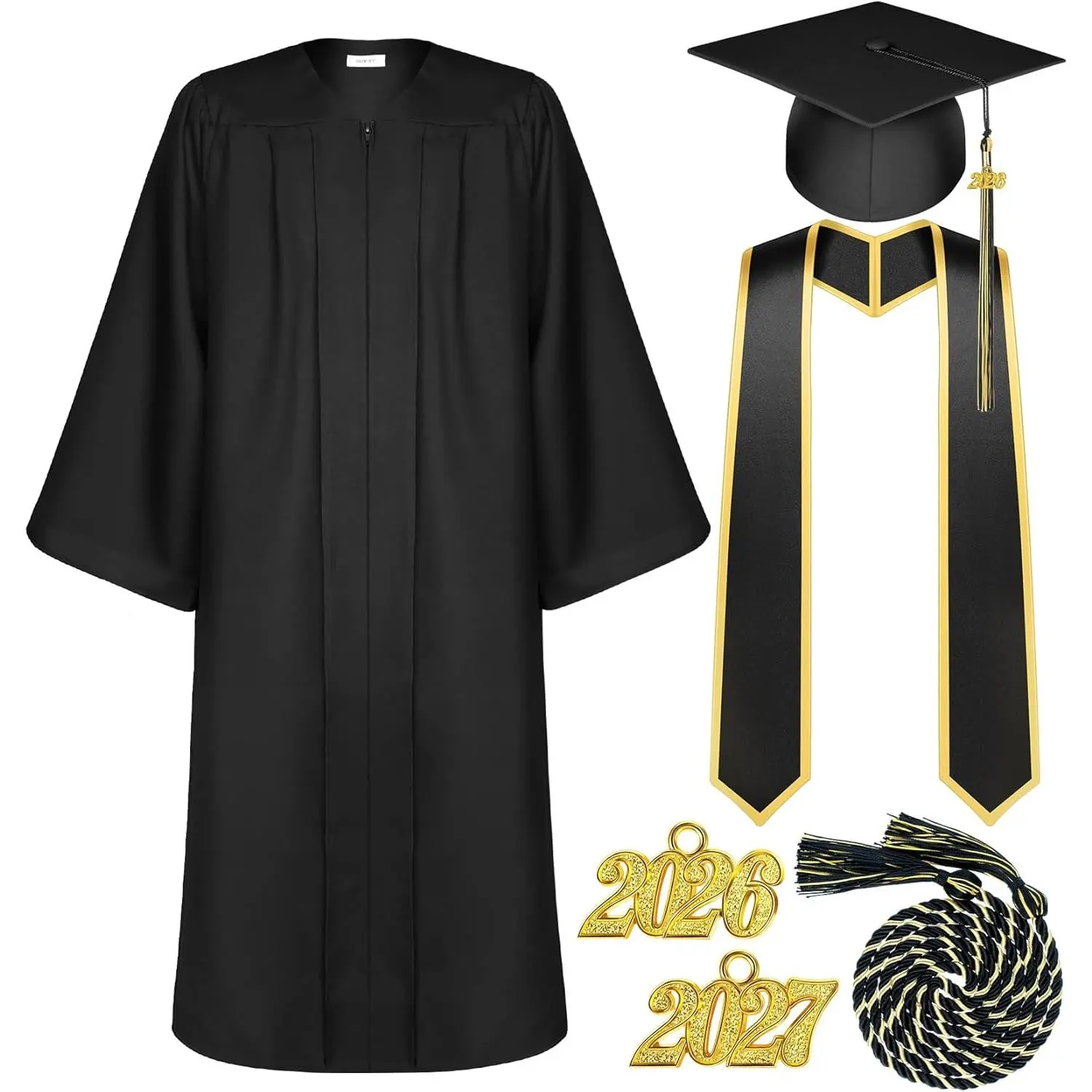 Women's Unisex Adult Graduation Gown Cap Tassel Set - Matte Clothes with 2026 Charms, Cord, Stole for College Graduates, Uniforms, Costumes, Women's Clothes, High School