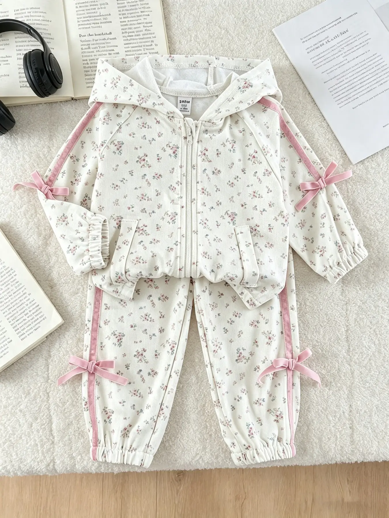 Two-Piece Baby Girl Newborn Outfits Set, Soft Spring Fall, Butterfly Print Hooded Zipper Sweatshirt & Pants, Stylish Kids Clothing