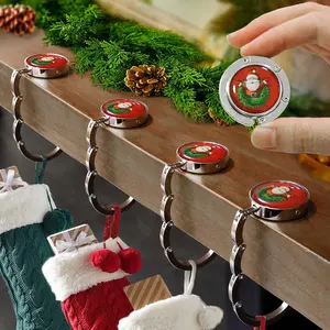 Set of 4 Christmas Stocking Holders for Mantle, Upgrade Non-Slip Lightweight Metal Silver Flat Weighted Stocking Hooks for Fireplace Xmas Party Decoration