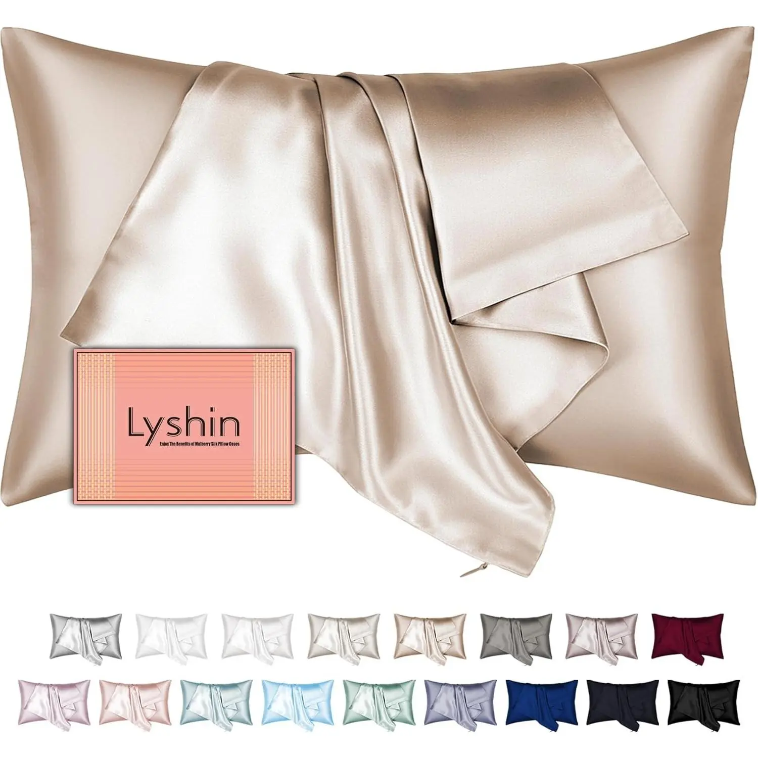 Silk Pillow Cases Standard Size with Hidden Zipper, Champagne | Mulberry Silk, Hidden Zipper, Better Care for Skin and Hair, Sleep Inducing, Feels Silky, Cooling, Suitable for Gifting
