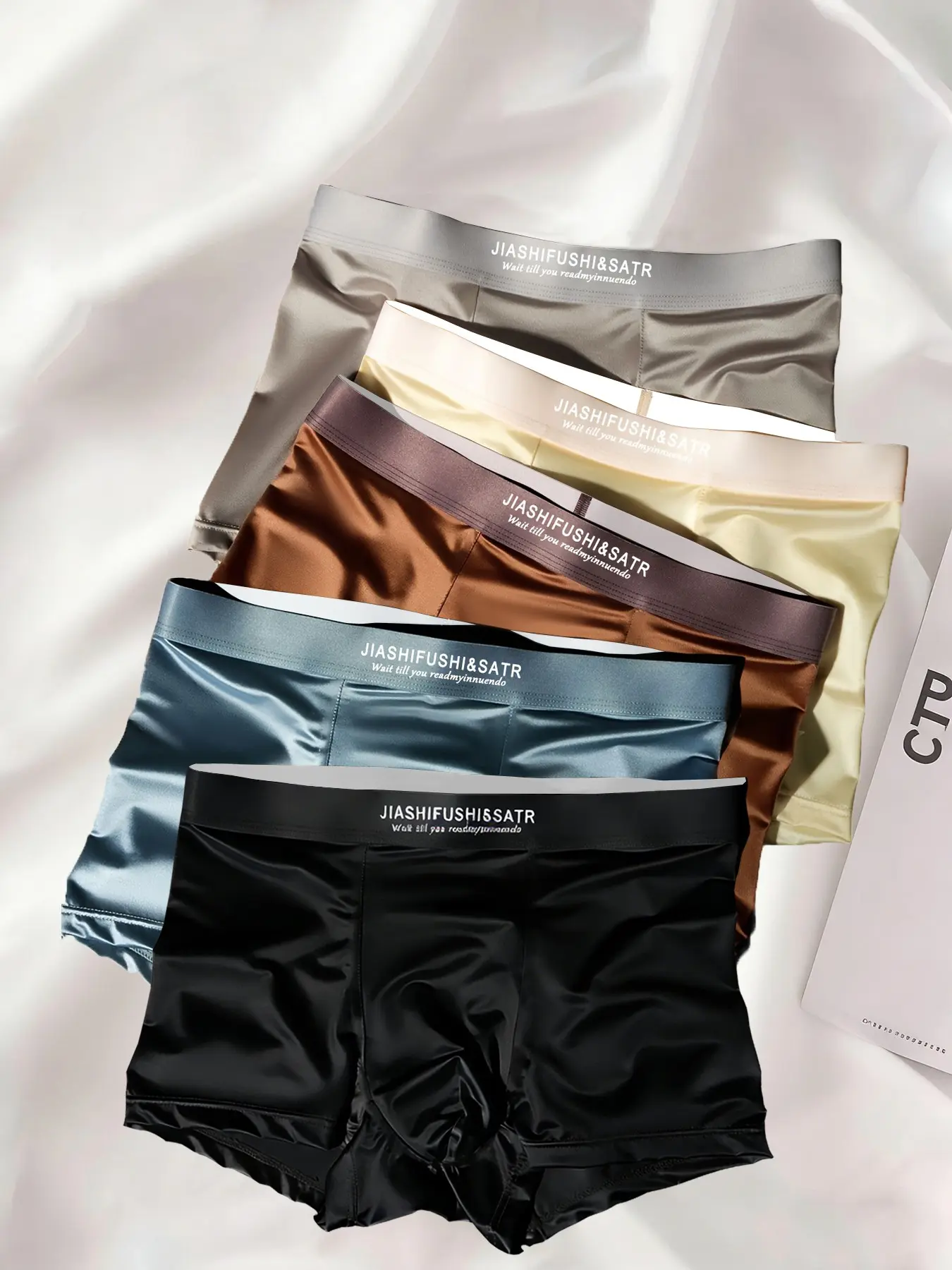Men's Satin Briefs, Smooth Silk Luxury Underwear, 5 Pack Comfortable Breathable Soft Fashion Plain Daily Wear, Breathable Undergarments