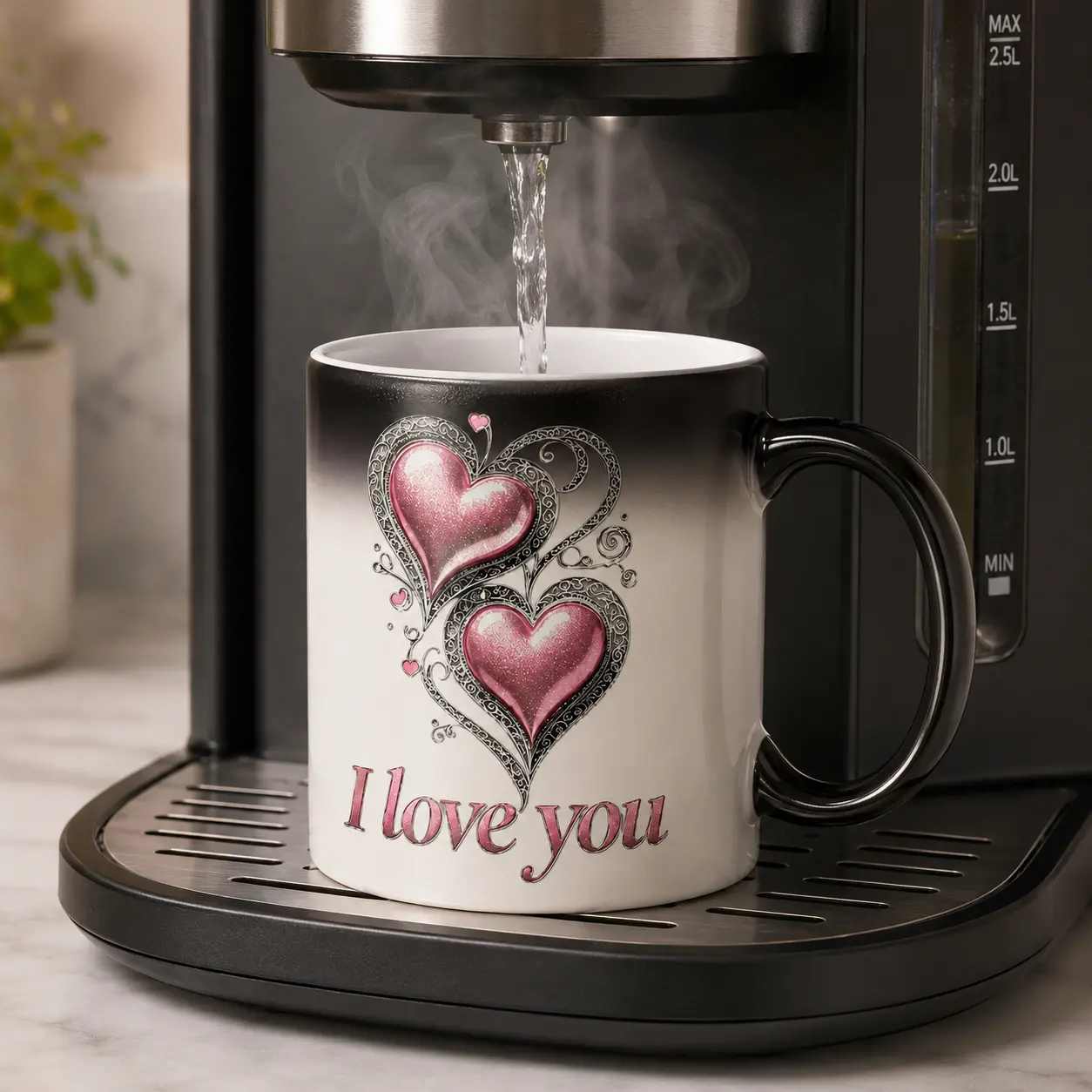 Color Changing Mug, Heat Sensitive Coffee Cup With I Love You Heart Pattern, 11oz Ceramic Temperature Sensitive Mug, Valentine's Day Couple Gift