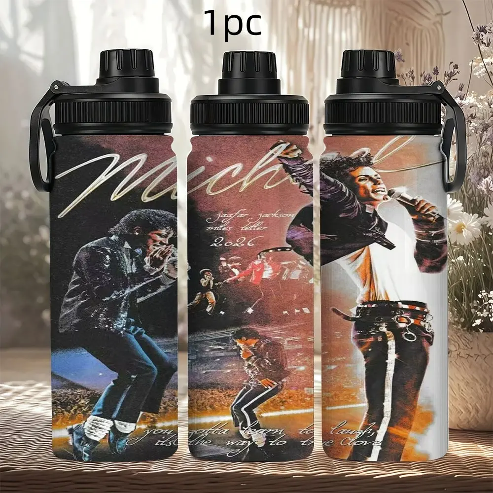 1pc Michael Jackson King of Pop Stainless Steel Water Bottle, Bad Album Creative Print, Insulated Travel Cup, Long-Lasting Heat/cold Retention